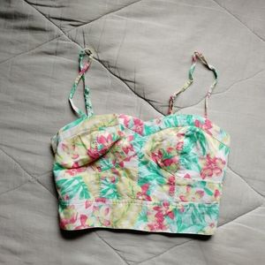 AMERICAN EAGLE Bright Tropical Botanical Print Crop Top XXS AE